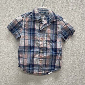 Carters Toddler Boys 2T Shirt Blue Madras Plaid Short Sleeve Button Down Blue Pi